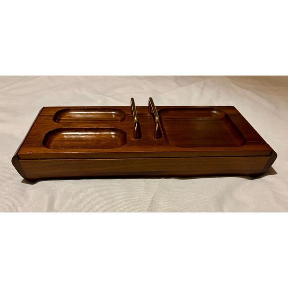 Vintage MCM Walnut Brass Valet Tray by Mission Crafted in California, 12x6 - Picture 1 of 8